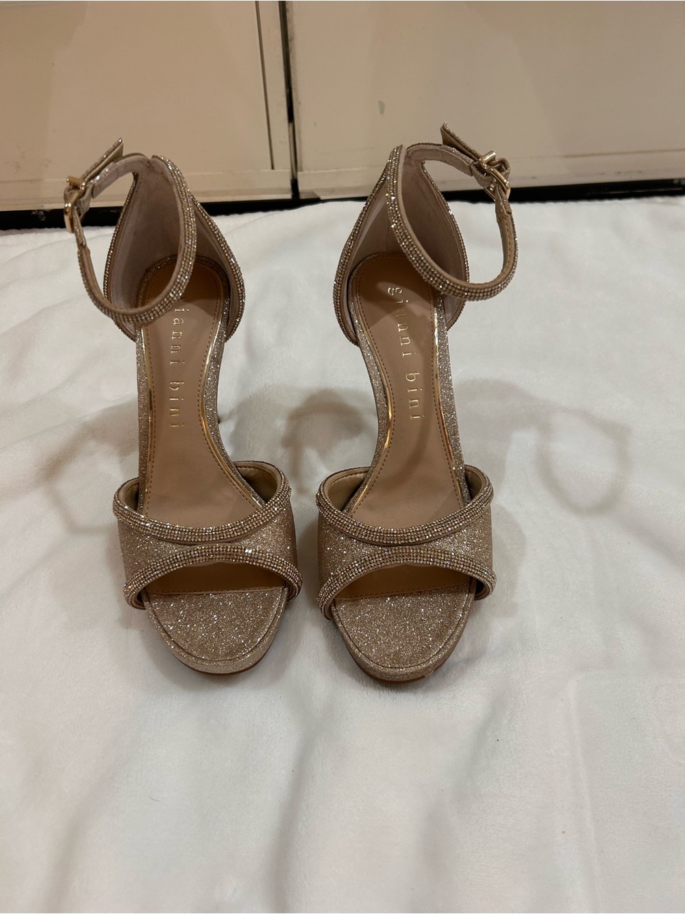 Gianni Bini Rose Gold Glitter Ankle-Strap Heels
